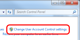 System and Security, Change User Account Control Settings